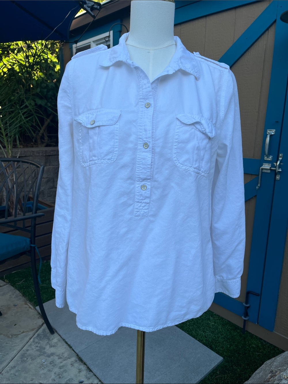 GAP White Long-Sleeve Button Henley Shirt
